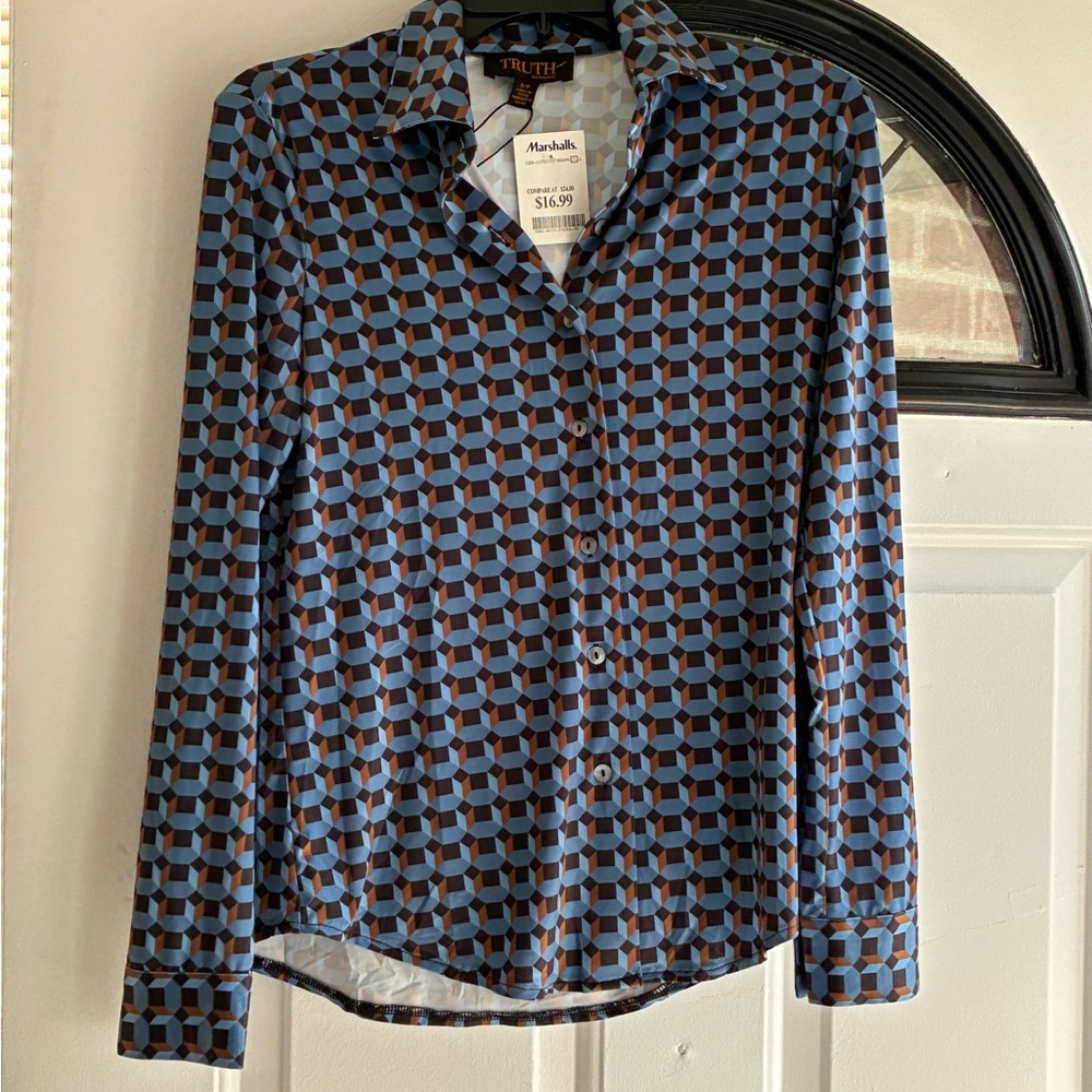 Blue and Brown Geometric Shirt Button Down